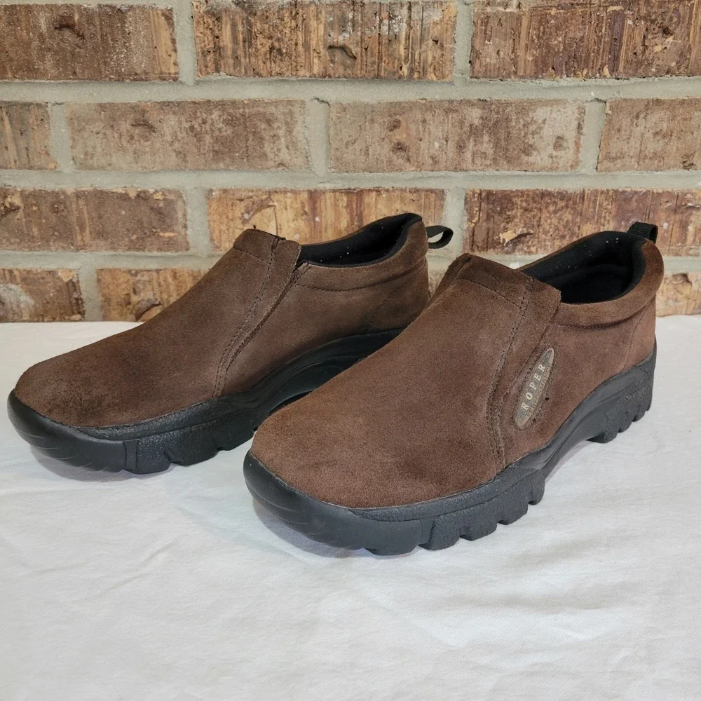 Roper Mens Brown Suede Slip On Casual Shoes Size 10